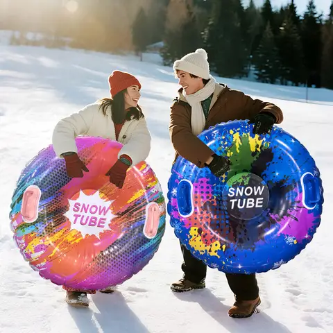 Inflatable Snow Tube Sled with Handles Inflatable Ski Rings PVC Sledding Tube Protable Winter Snow Sledding Toy with Handles