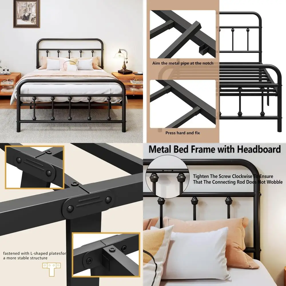Vengarus Metal Bed Frame,Twin Size Bed Frame with Headboard,Structurally Stable, Heavy Duty Steel Slat Supported,Under Bed Stora