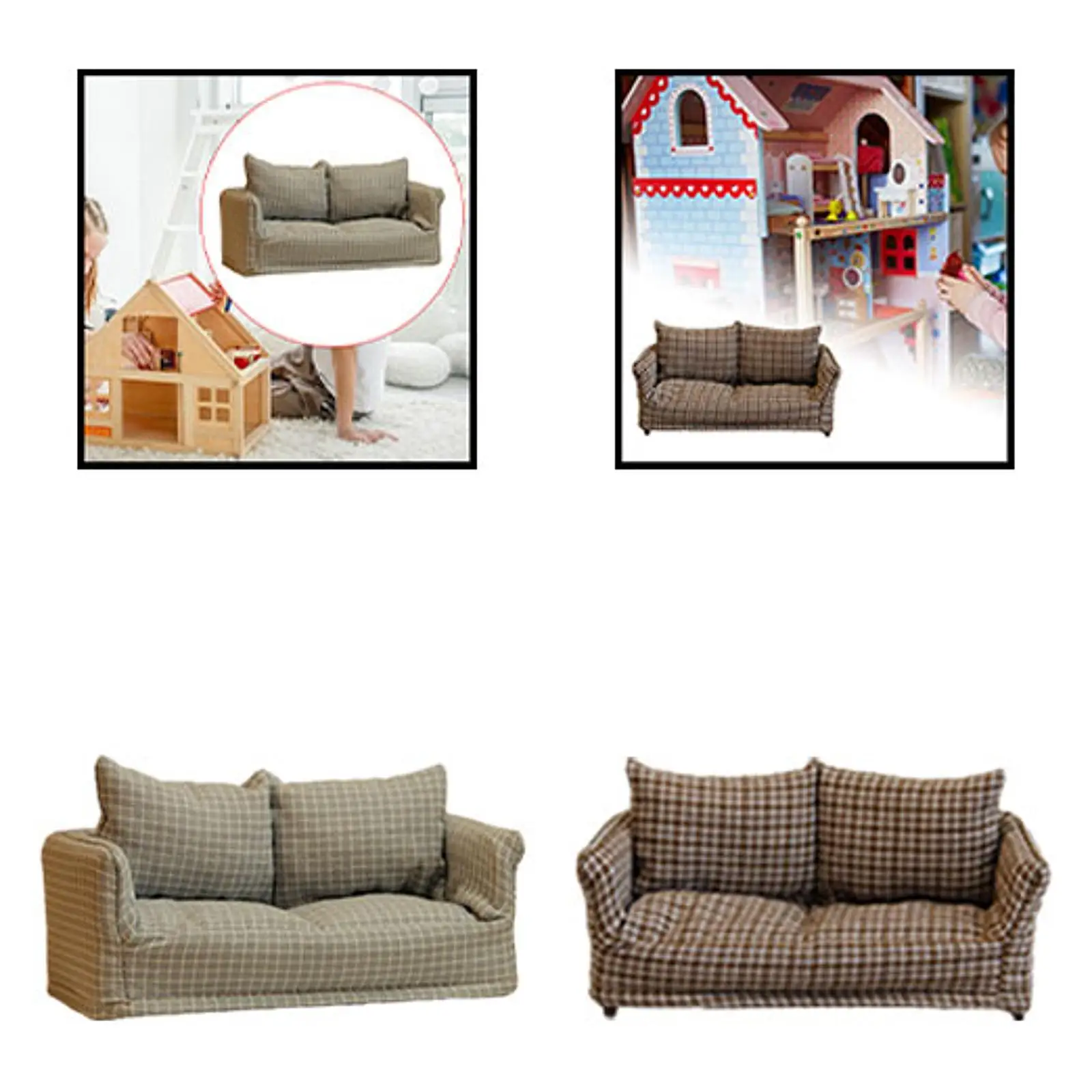 1/12 Dollhouse Couch Pretend Play Props Birthday Gift, Ornaments ,DIY Model Mini Couch Furniture Toy for Bedroom Doll House