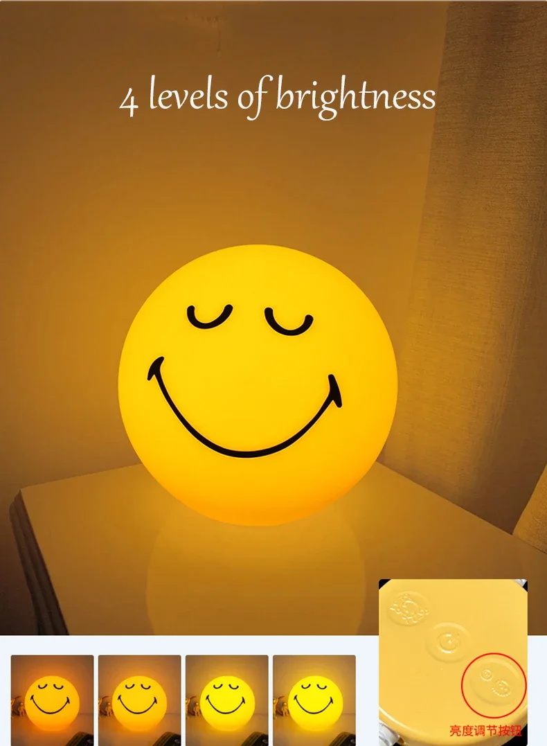 Squint/Wink Sphere Lamp Atmosphere Smile Light Dimmable USB Rechargeable or USB Plug-in Smiling Night Light for Home Decoration