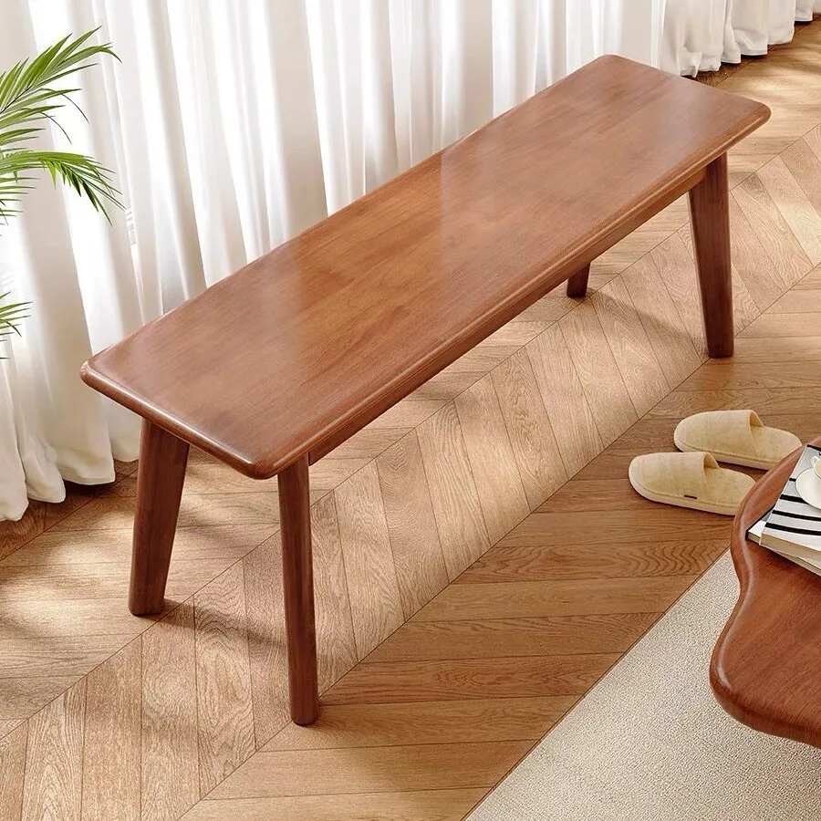 Nordic all solid wood bench living room dining table stool modern light luxury log bench bench walnut bedside shoe changing