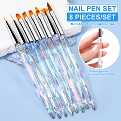LIMEGIRL 8pcs/set Aurora Acrylic Nail Art Painting Pens for Nail Design Soft Slender Brush Gradient UV Gel Drawing DIY Brushes