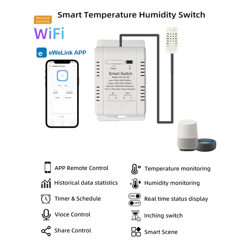 24-Hour Delivery Ewelink WIFI Temperature Humidity Switch 20A Temperature Humidity Monitor With Sensor Probe For Greenhouse