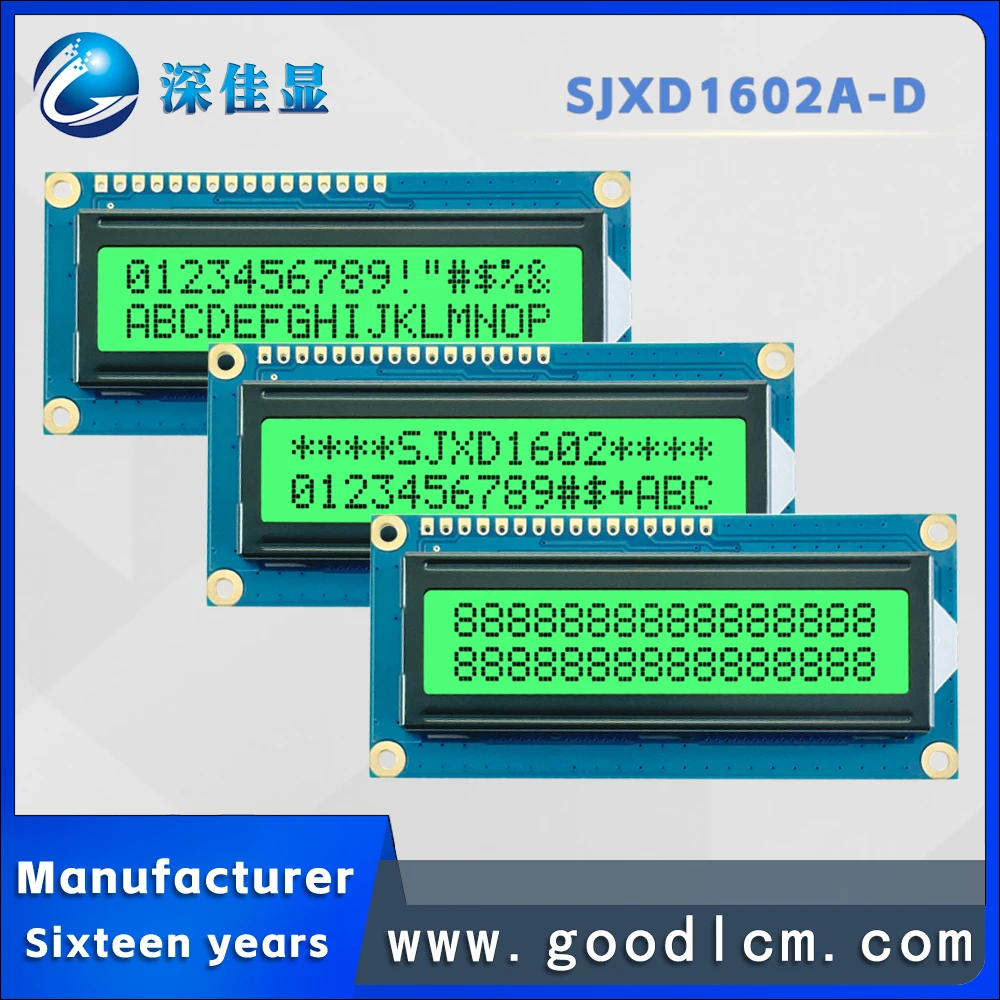 

low-cost 16X2 digital display JXD1602A-D STN Emerald backlight lcd screen IIC/SPI/6800 interface AIP31068L drive