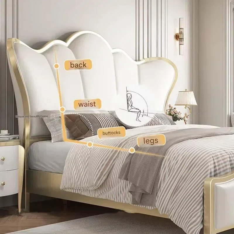Women Princess Luxury Double Bed Gold Storage Modern Queen Size Queen Bed Adults Villa Postmodern Camas Queen Unique Furniture