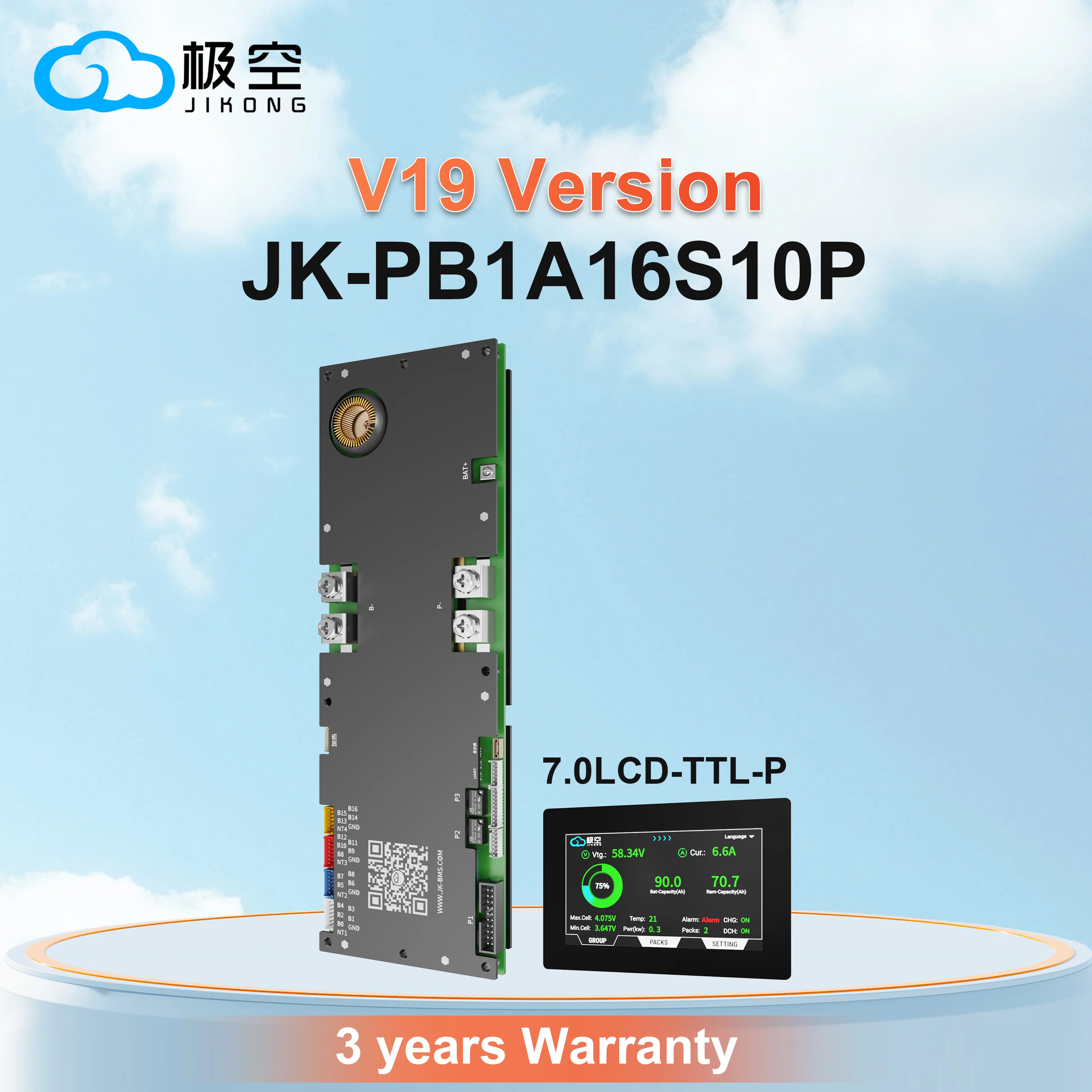JIKONG 7.0LCD JK-PB1A16S10P Household Energy Inverter BMS 100A 8S/24V 16S/48V Li-ion/ Lifepo4/ LTO Battery BMS Heat CANBUS RS485