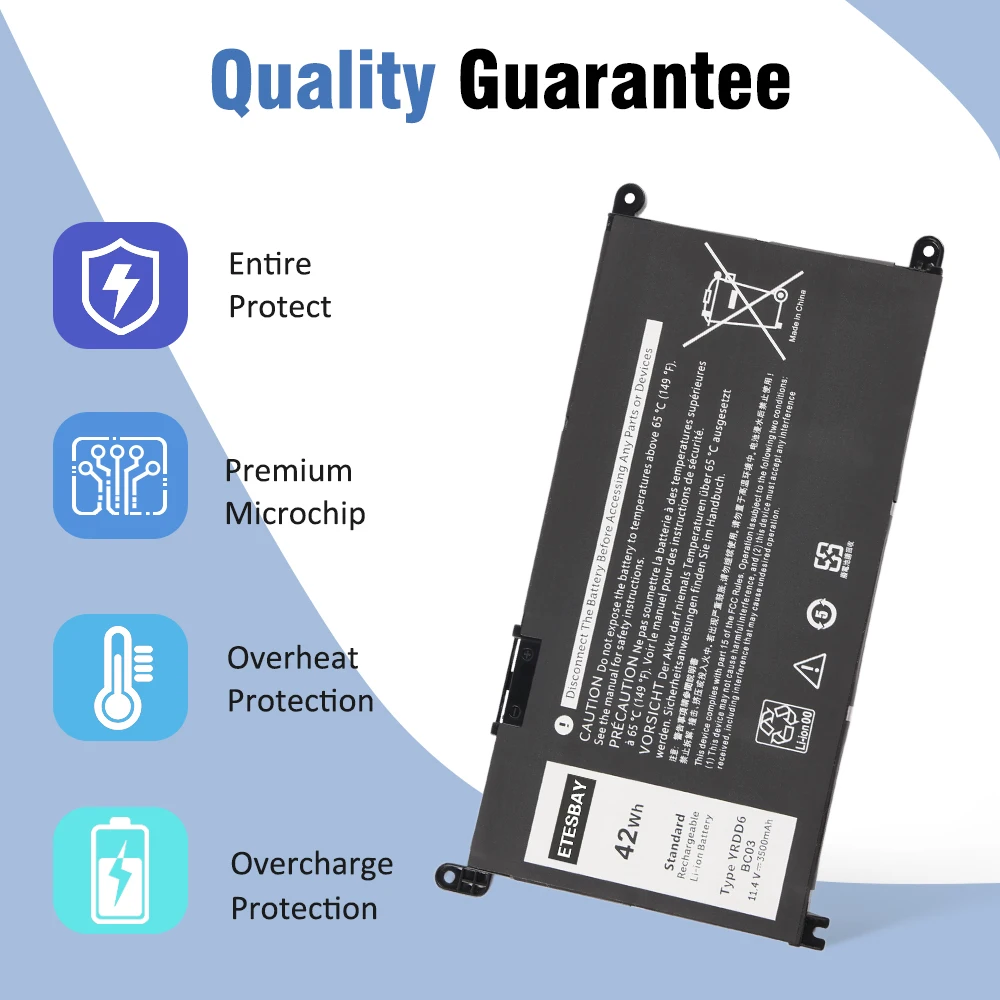 ETESBAY YRDD6 1VX1H 42WH Laptop Battery For Dell Inspiron 5482 5480 5481 5485 5491 5591 5593 Series 0YRDD6 VM732 0VM732 01VX1H