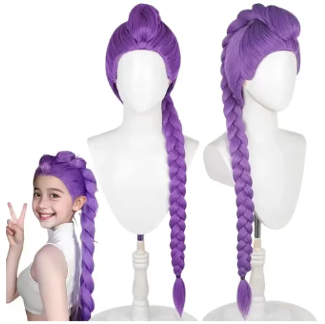 Peluca de cosplay púrpura de alta calidad con pelo hasta la cintura y conjunto de pinzas para el pelo, accesorio de disfraz de anime para mujer
