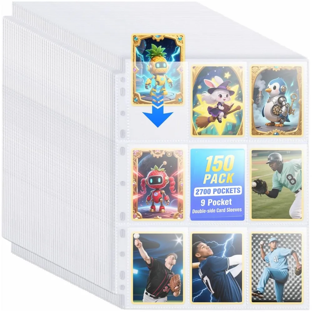 

150 листов для папок-регистраторов с двумя сторонами и 9 карманами, 2700 карманов для коллекционных карточек, для папок с 3 кольцами, для коллекционных игр и спортивных карточек