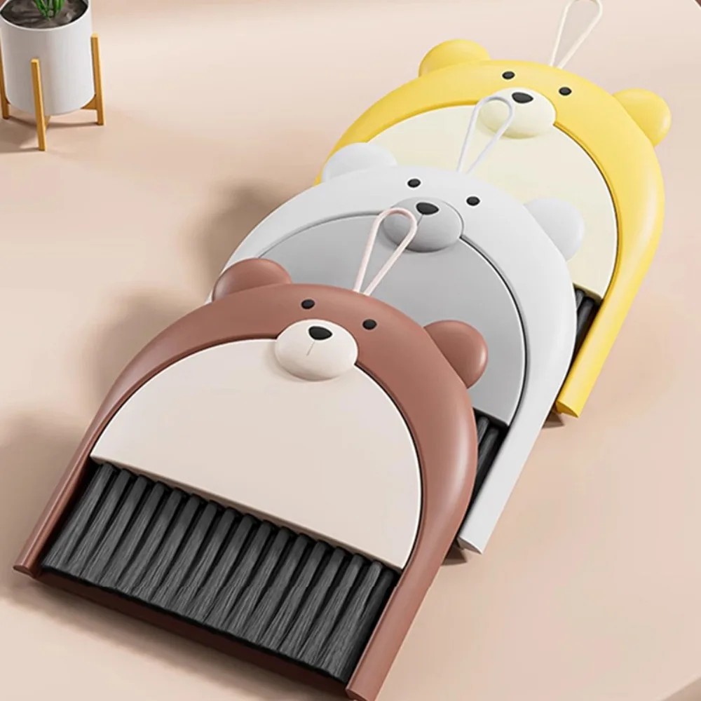 Practical Teddy Bear Broom Dustpan Set Foldable Multifunctional Desktop Garbage Shovel PP Small Dustpan Household