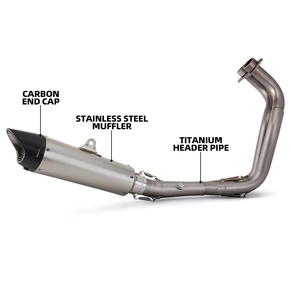 Motorcycle Full Exhaust System, Titanium Header Pipe & Shark-Style Carbon Fiber Rear Muffler for Yamaha MT-07 (2014-2024)