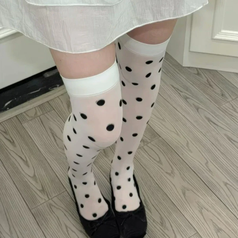 Y2K لعوب لطيف المرأة البولكا نقطة جوارب مثير الحمالات Harajuku الرباط حزام الفخذ العليا الجوارب JK الفتيات الأبيض تأثيري الطرف #4
