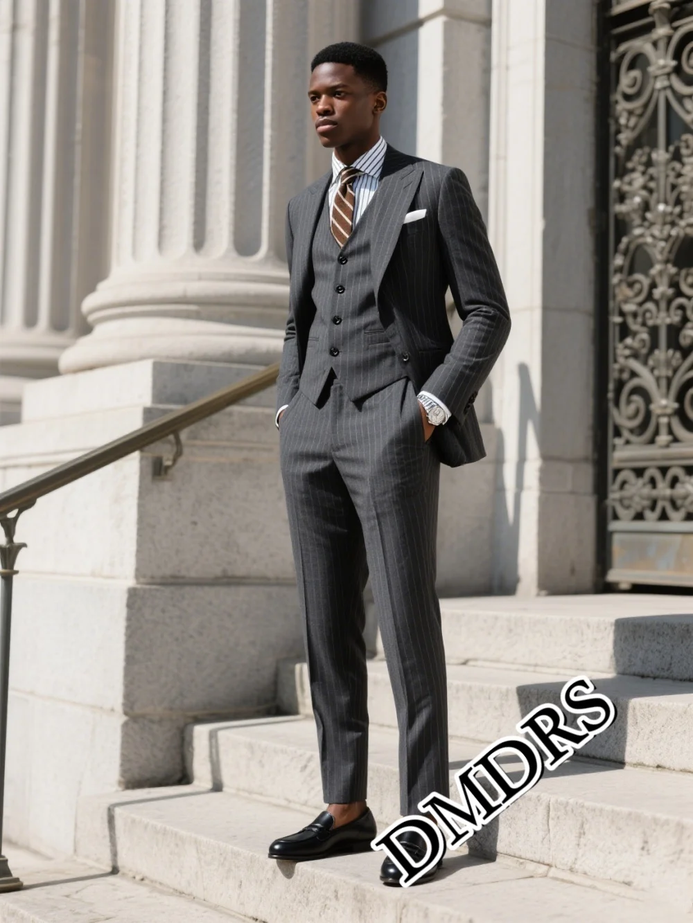 

DMDRS Formal Striped Single-Breasted Men's Suit Set For Wedding Simple Business 3PCS Men's Suit Set (Jacket, Vest, Pants)