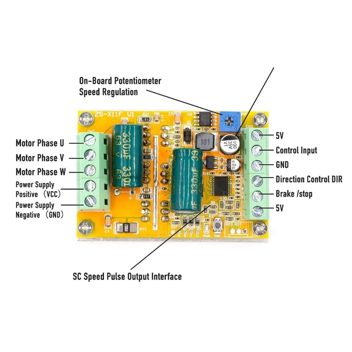 A40I 300W BLDC Three-Phase DC Brushless Motor Controller DC6.5V-50V No Hall Motor Drive Control Module PWM Signal Input