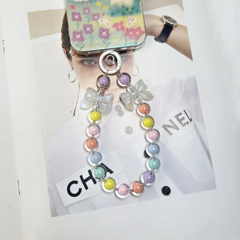 Little Fresh mermaid bow mobile phone chain Wrist strap Universal headphone chain Candy colored carry-on accessories
