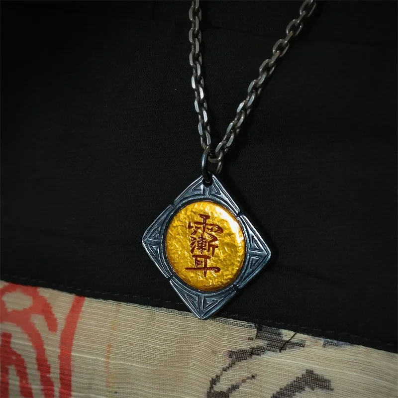 Ethnic Style Taoism Scripture Order Card Pendant For Men Jewelry Vintage Gold Collision Auspicious Clouds Necklace Male Amulet