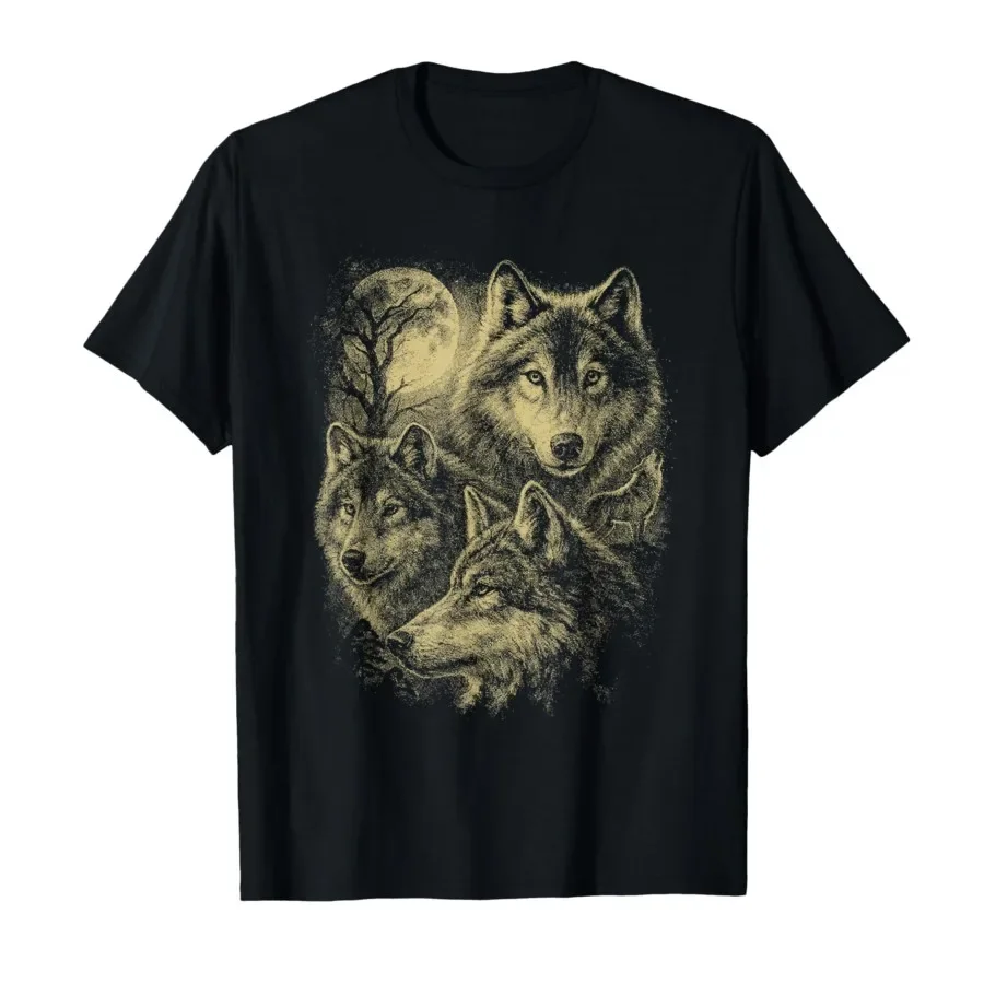 

Wolf Vintage 90s Under Moon Style - Grunge Retro Wolf Faded T-shirt For Men Women 100% Cotton T Shirts Short Sleeve Tops 0424-2