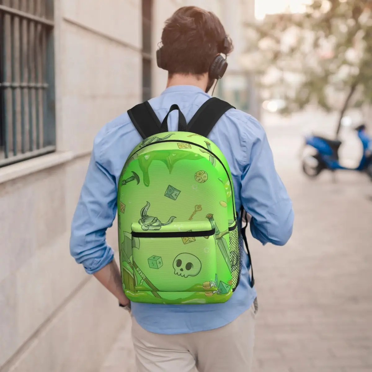 

Green Ooze Dnd Monster, Dnd Dice, Skull, Loot, Axe And Sword Backpack BookBag School Bag Computer Shoulder Bags for Men Women