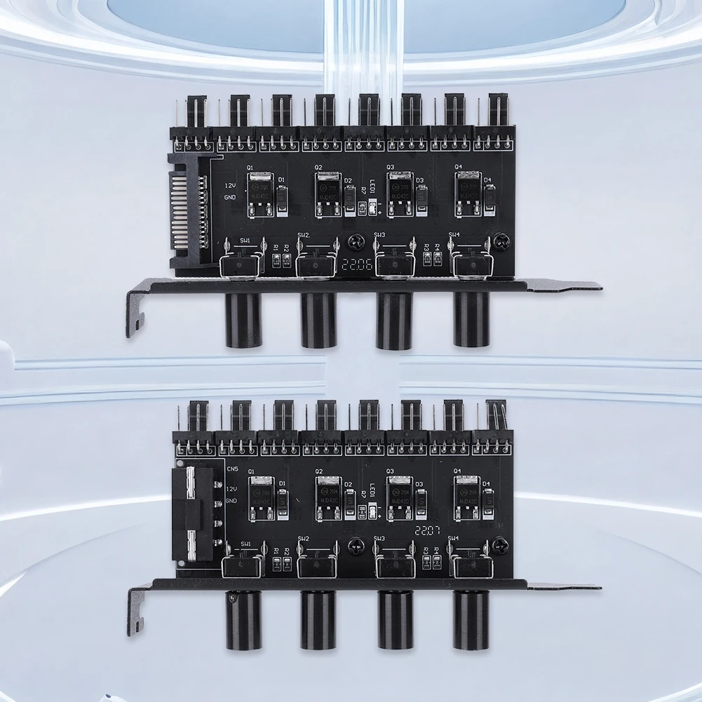 CPU Cooling Fan HUB SATA/4 Pin Adapter 8 Channel PWM Cooler Fan HUB 4 Knob PC Case Cooling Fan Hub for PC Computer