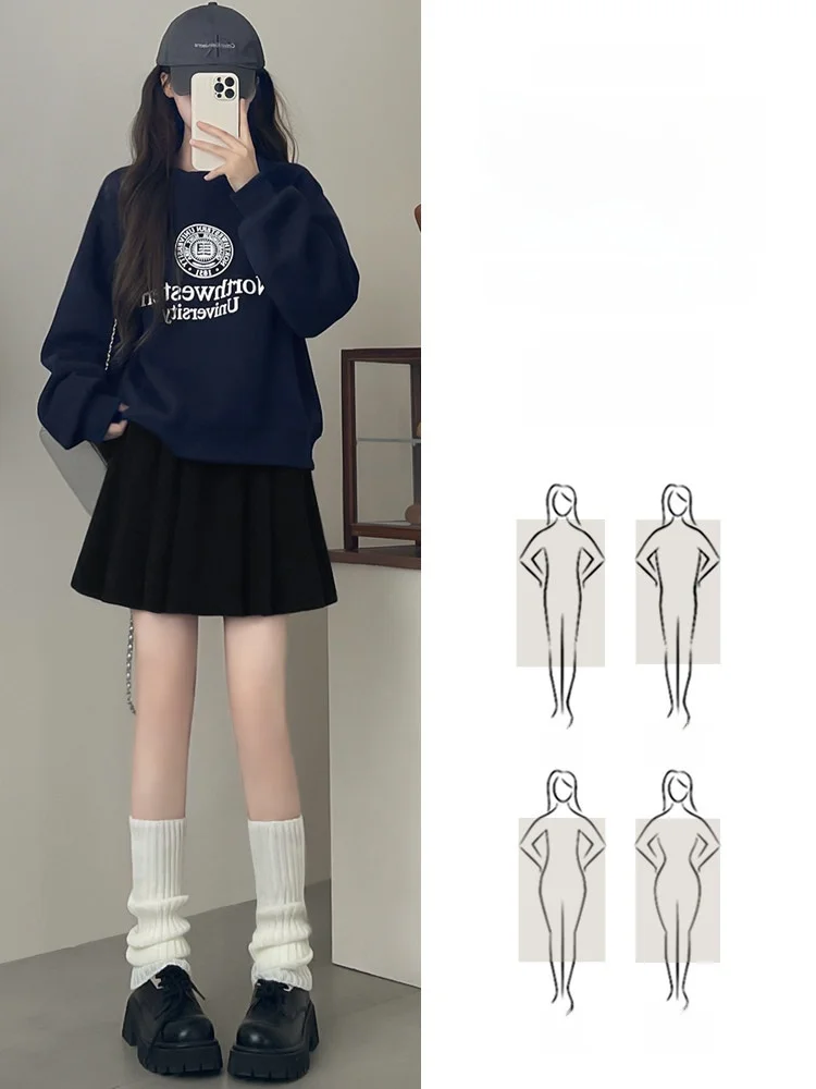 White Pleated  Skirt Women's A-Line Slimming Autumn Winter Woolen Wrap High Waist Korean Style City Commute Casual Date
