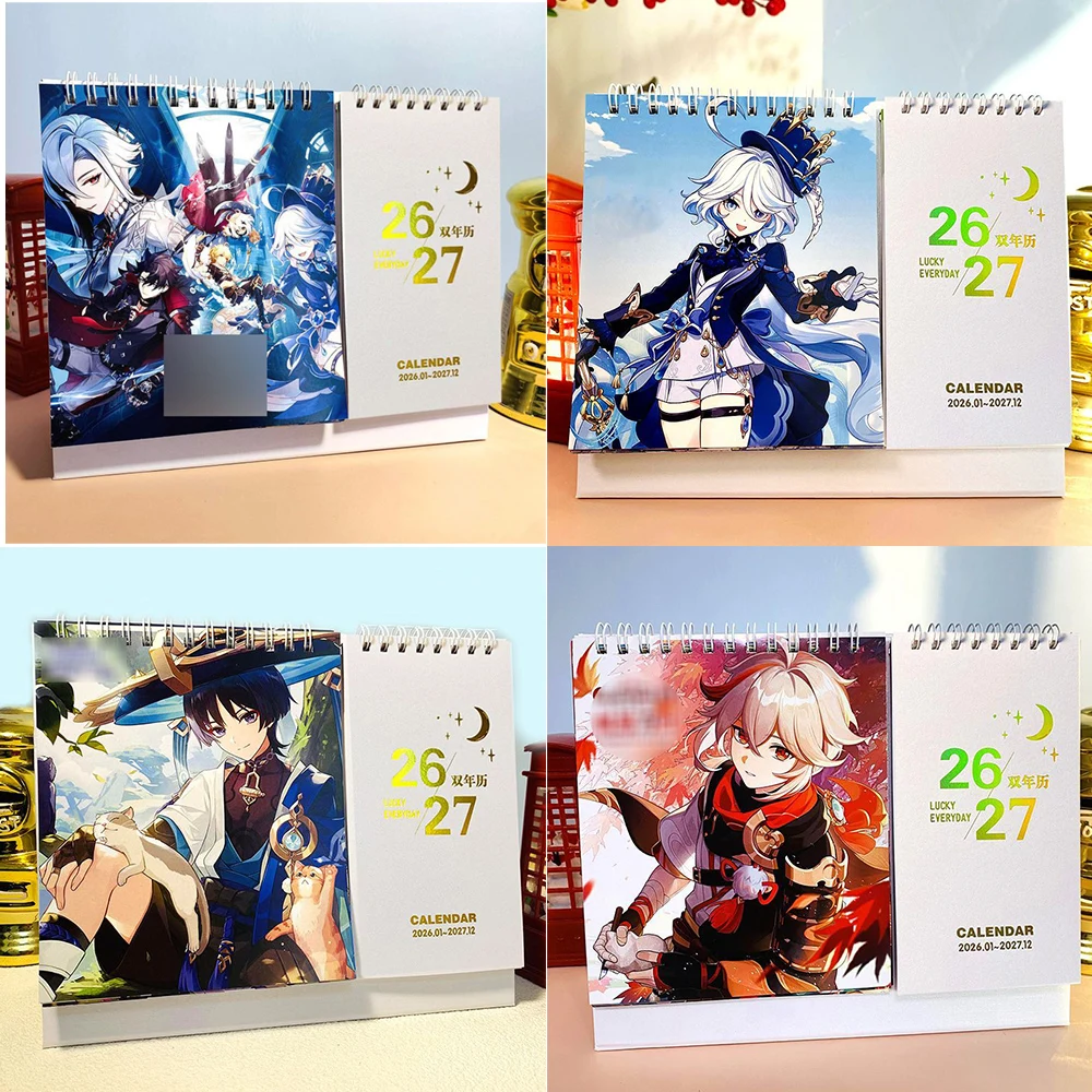 2026-2027 Game Genshin Impact Desk Calendars Xiao Hutao Wendi Cartoon Characters Dual Calendars
