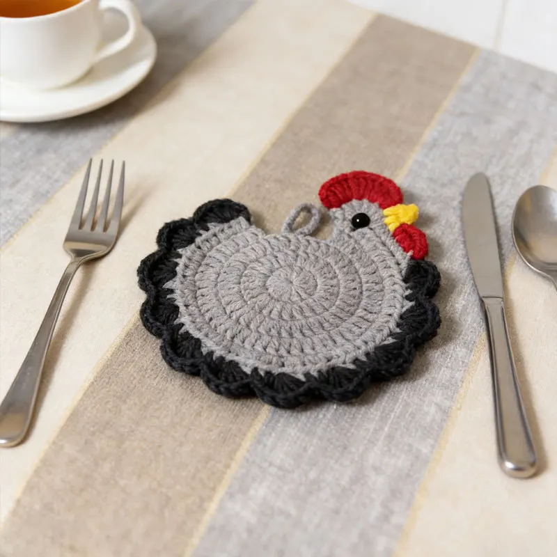 2 Stück lustige Tier-Untersetzer, handgefertigt aus Garn, zum Häkeln, als Dekoration für Kaffeetassen, Geschenkidee, Isolierpads, für Kaffeetassen, Teetassen, Küchendekoration. – Detail 9