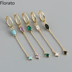 925 Sterling Silver Ear Needle Minimalist Tassel Hoop Earrings For Women Crystal Zircon Huggie Earring Fine Jewelry pendientes