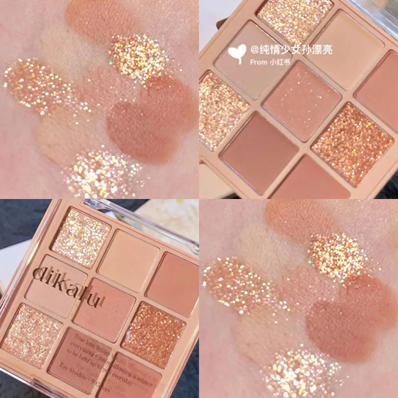 Paleta de sombra de olho, 9 cor, glitter, nu, duradouro, coreano, encantador, perolado, cosméticos, maquiagem