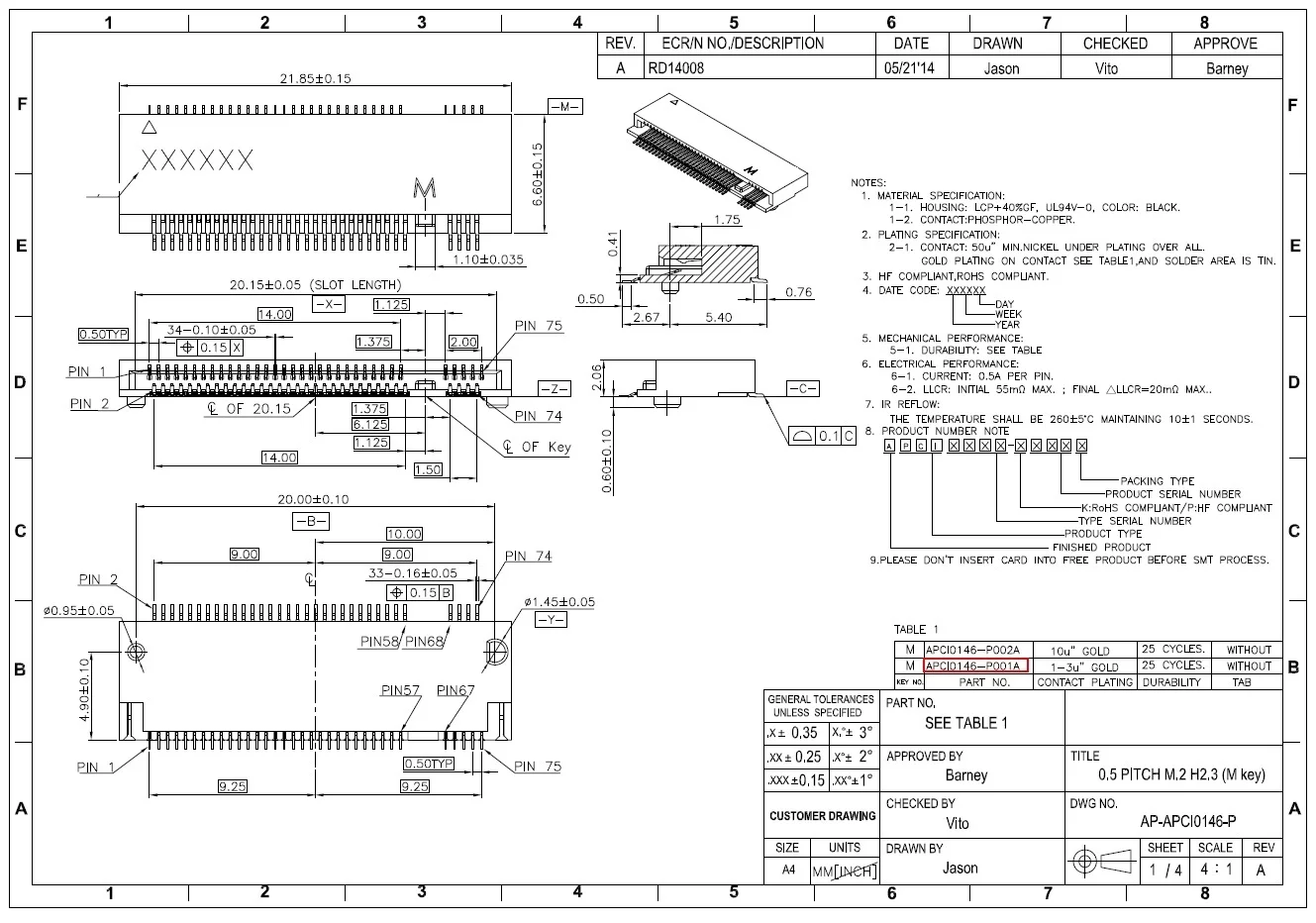 5PCS/APCI0146-P001A   APCI0147-P001A   M2/NGFF interface