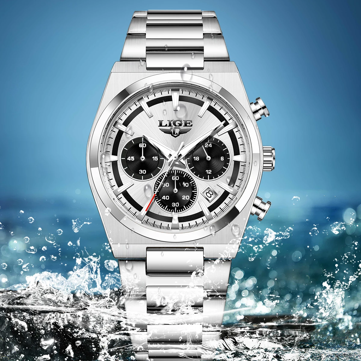 

Mens Watches LIGE Fashion Business Quartz Wristwatches Waterproof Stainless Steel Chronograph Luminous Auto Date Watch for Man