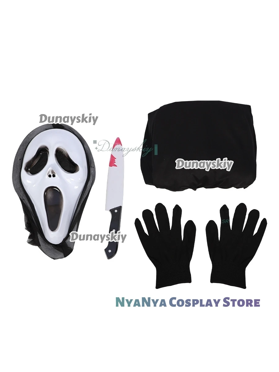 Vestido elegante para niños, máscara de calavera, bata larga negra, Cosplay de Scream GhostFace, fiesta de Halloween, película de terror, Carnaval, chico adulto