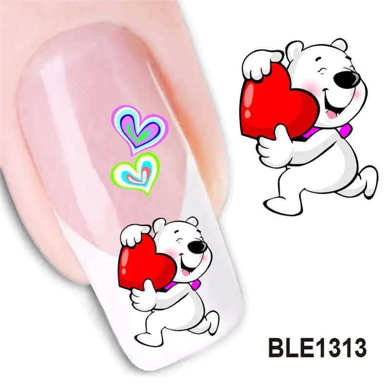 

Waterproof Water Transfer Nails Art Sticker Cute Cartoon Love Bear Design Lady Women Manicure Tools Nail Decoration BLE1313