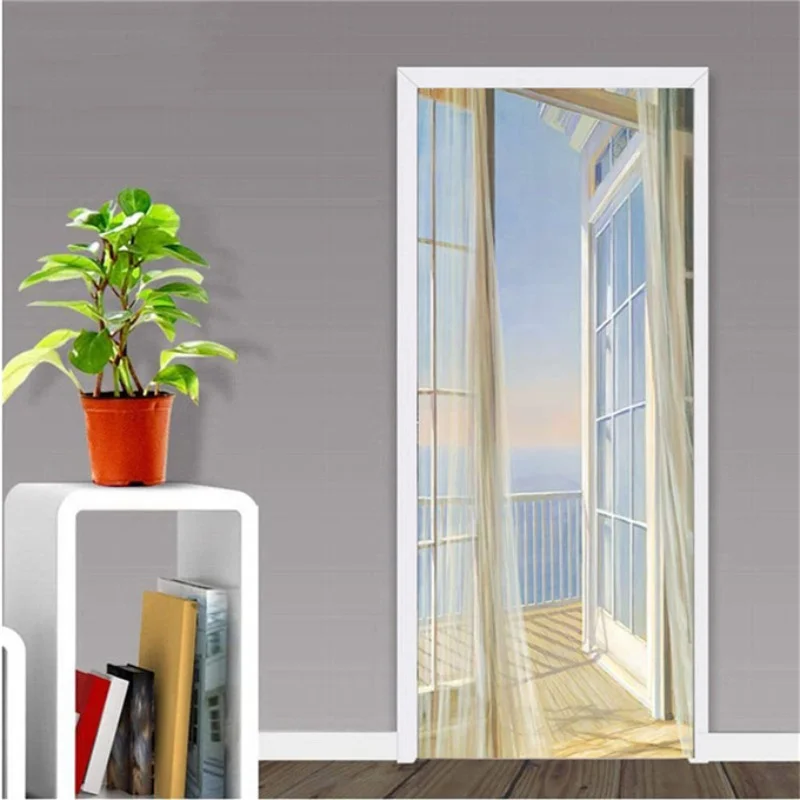 3D Glass door Window scenery Door sticker Natural landscape PVC bedroom decoration wallpaper design wall decals