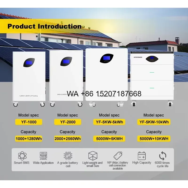 Wmwmnu All in One 5kW 10kWh Lithium Ion Battery and Inverter LiFePO4 Energy Storage System for Home Use Solar Power
