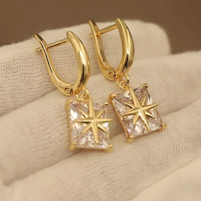 New Sight Design Crystal Star Stud Earrings for Women Fashion Brand Jewelry Delicate Golden Earrings