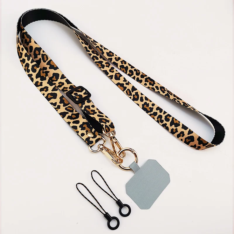 

Universal Adjustable Long Phone Lanyard With Leopard Print Short Wrist Strap Smple and Stylish Diagonally Apanning Prevent Loss