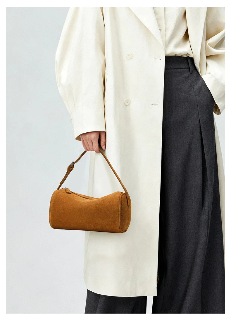 Aidanni Echtleder-Wildleder-Unterarmtasche für Damen, 2026 Neue Retro-Zylindertasche, Handytasche, Umhängetasche – Detail 3