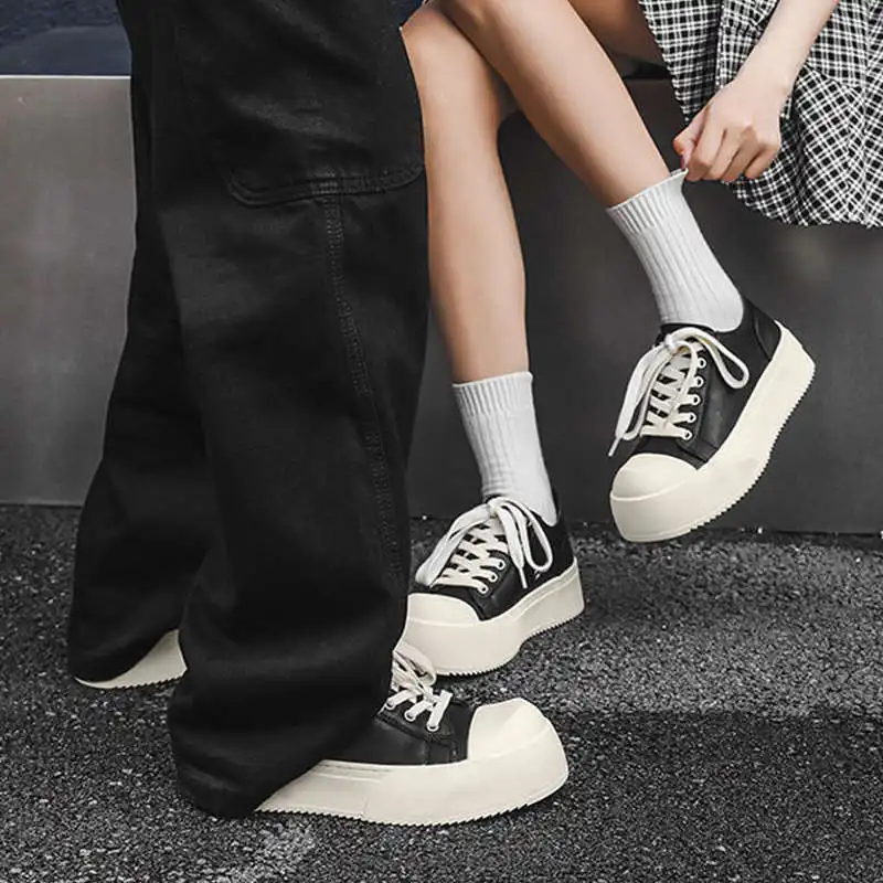 

Casual Versatile Thick Bottom Shoes Women's High Top Sneakers round Toe Cross Buckle Rubber Outsole Color