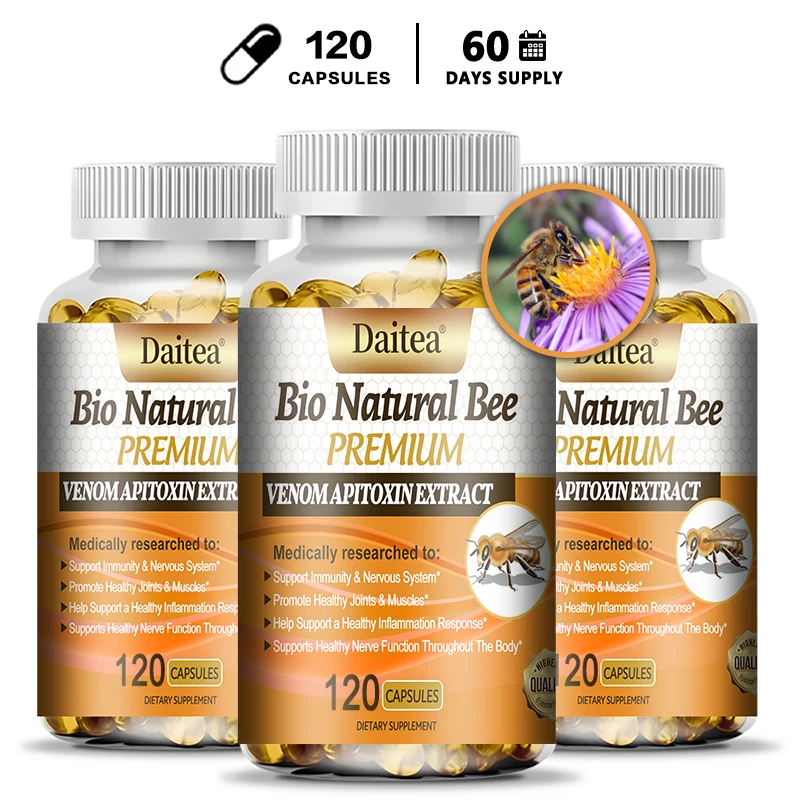 Daitea Natural Bee Venom Capsules, Support Immunity and Antioxidant, Nervous System Health, Joint and Muscle Health - Non-GMO