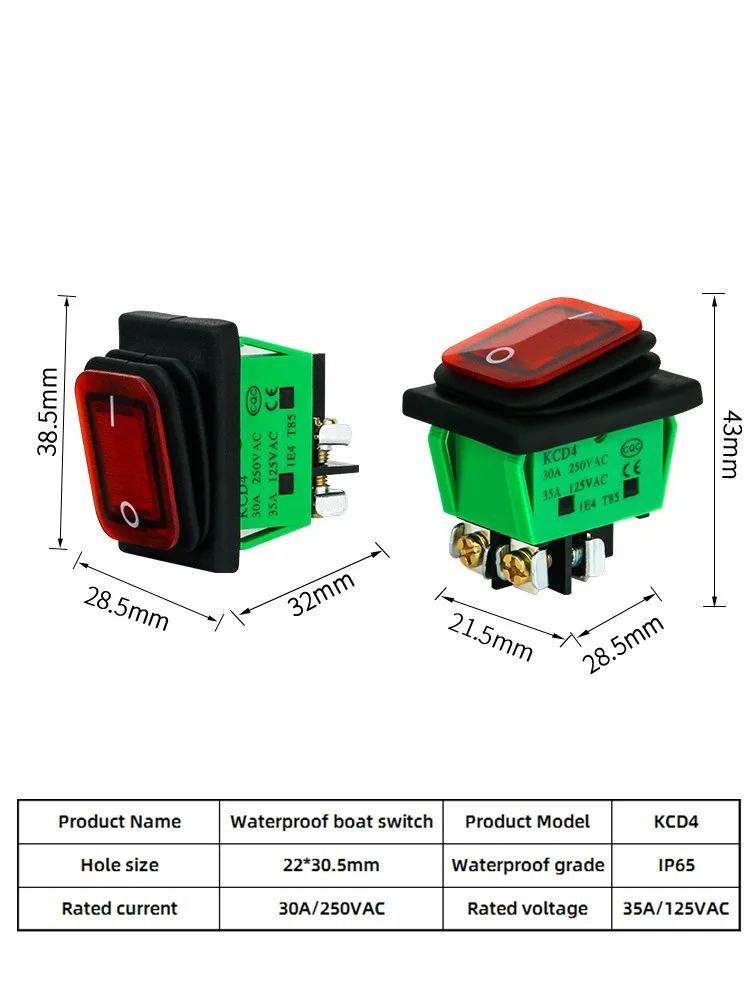 5/10/20PCS KCD4 waterproof switch on-off rocker switch 12V24V power switch 2-speed 4-pin screw foot 30A 250VAC 35A125VAC