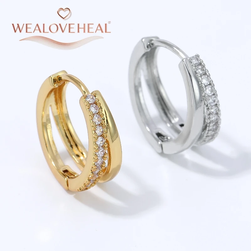 ohrringe, ohrringe damen, 18K Vergoldete Messing Doppelschichtige Huggie Creolen für Damen mit Mikro-Pavé-Zirkonia, Schlichte Kreisohrringe für Party und Hochzeit – Detail 16