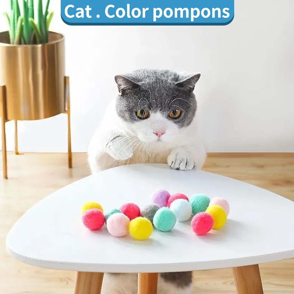 Interactive Launch Training Cat Toys Creative Kittens Mini Pompoms Games Stretch Plush Ball Toys Cat Supplies Pet Accessories