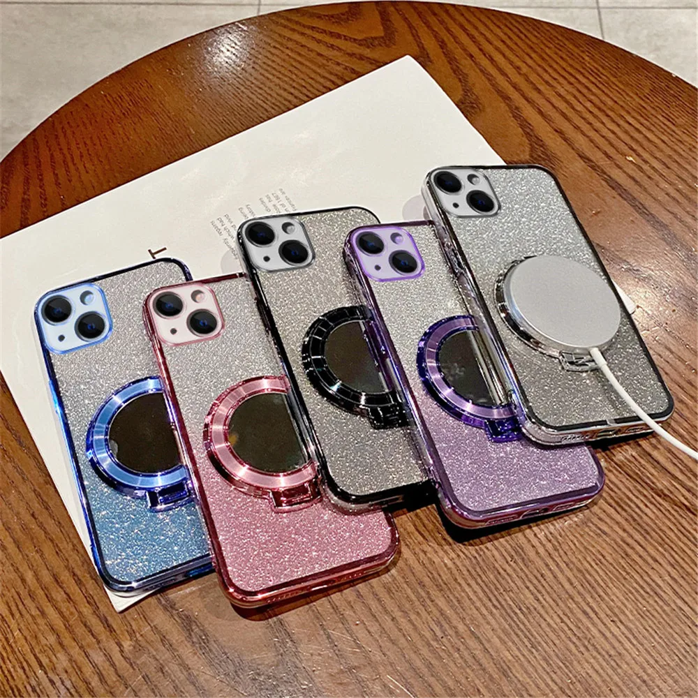 Luxury Clear Plating Bling Glitter Mirror Magnetic Case For Samsung Galaxy A04 A05 A06 A24 A25 A34 A35 A54 A55 A04E A05S Cover