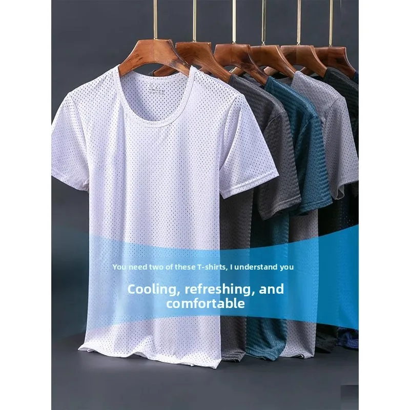 

Ice Silk ort Sve T-irt Men's Summer Thin Qui Dry Me Breathable Sport Large Size Loose round Ne f Sve
