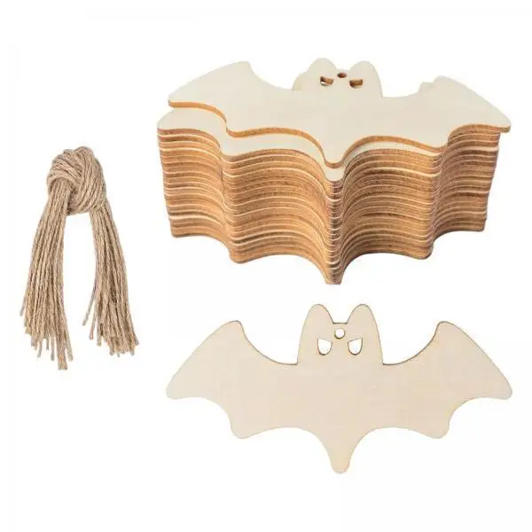 3x 40Pcs Halloween Wooden Cutouts Wood Bat Cutouts Decor Gift Tags Wooden Bat Shaped Hanging Ornaments for DIY Craft Projects