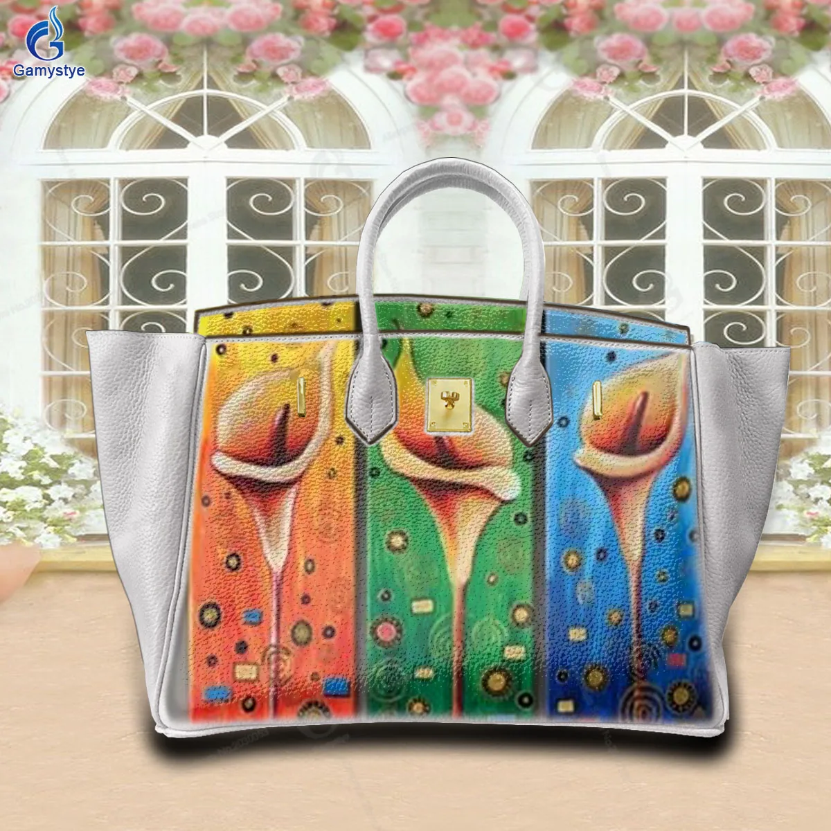 

Shoulder Bags Sac De Luxe Femme Luxury Bags Women Calla Lily Art Pattern Genuine Leather Hand Draw Customize Art BagsFree Shippi