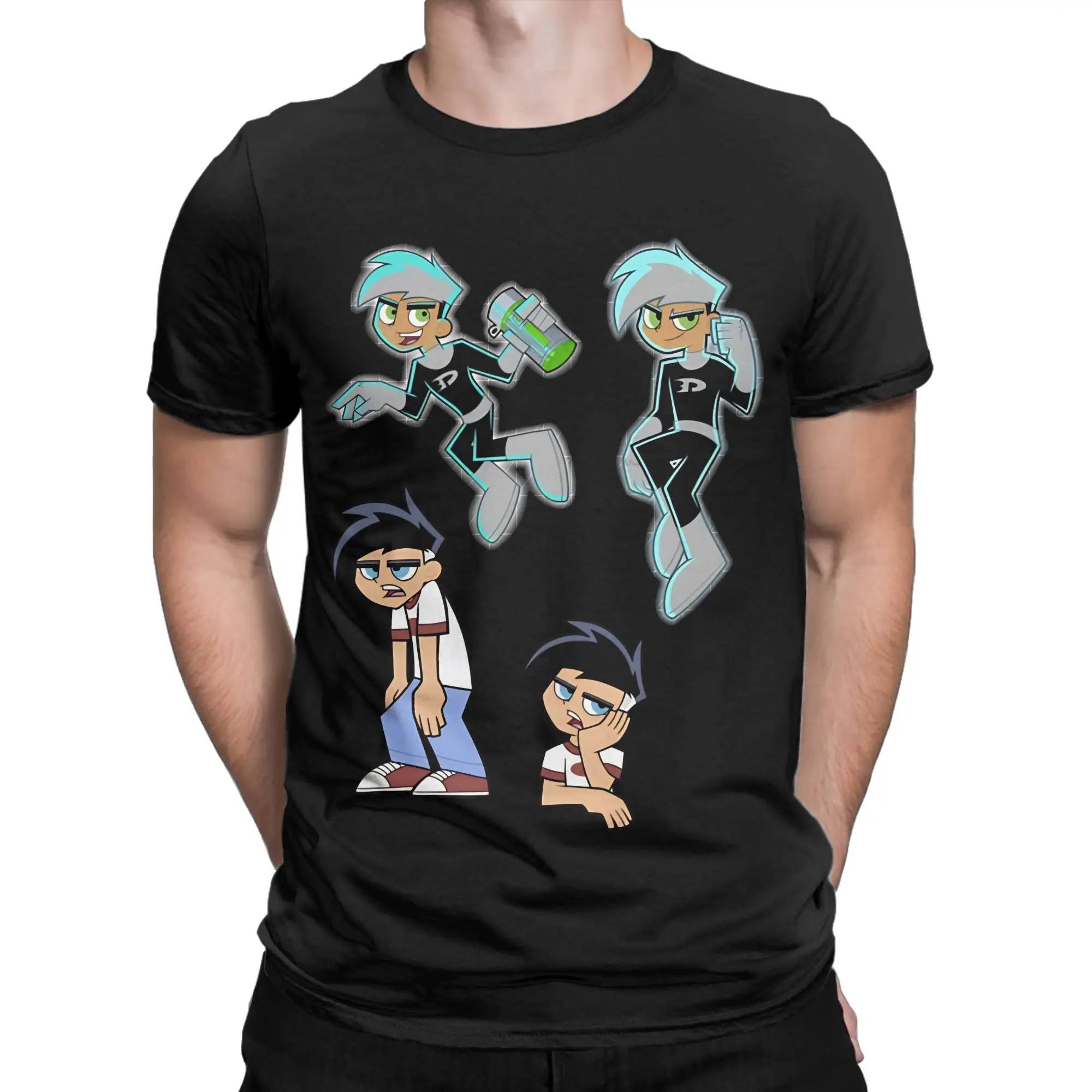 Cartoon Ghost Boy Classic Danny Phantom Graphic Funny 100% Cotton T-Shirt Tops Tees For Men