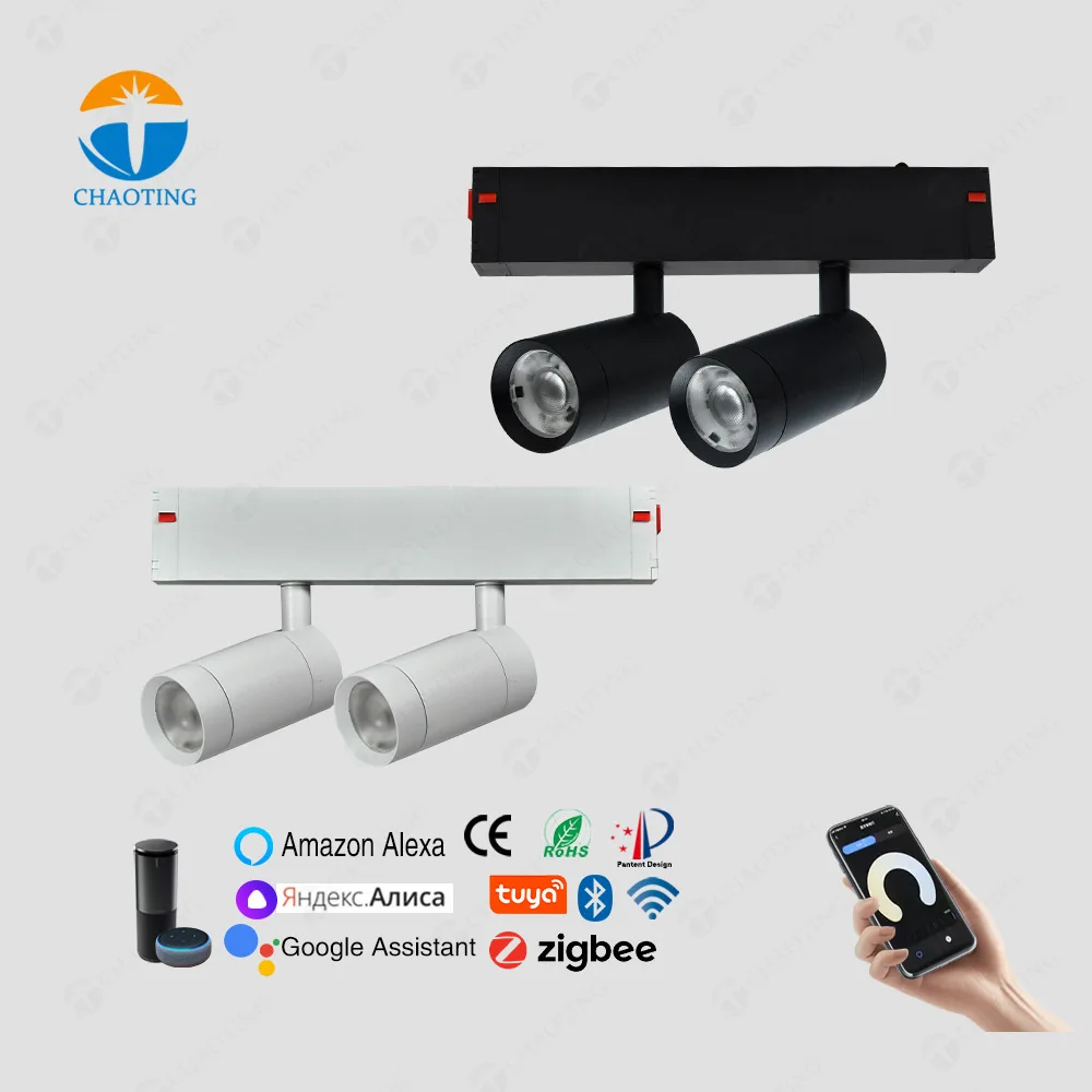 Rotary Adjustable Double Head Led Spotlights 2*9W COB Magnetic Track Focus Spot Light for Interior Lighting Magnetic Rail System