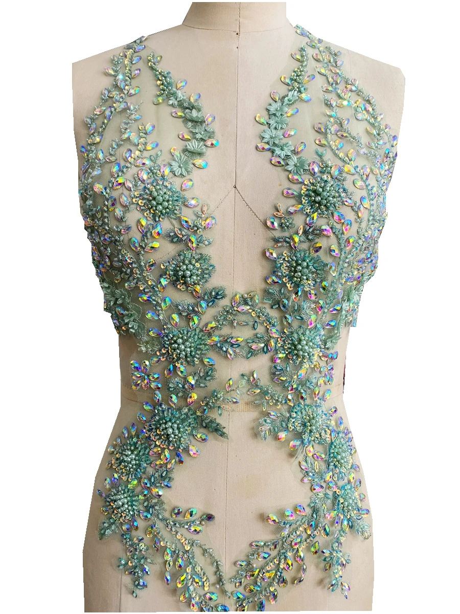 5 Style Hard Handwork Rhinestone Accessories Beaded Diamond Oval Tulle Apparel Decorate Sexy Dress Fabric