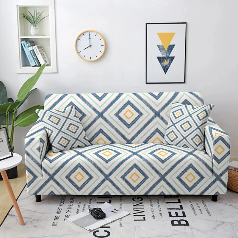 Nordic Style Geometric Printed Sofa Cover Elastic Dustproof and Wrinkle Resistant Universal for Multi-person Combination Sofas